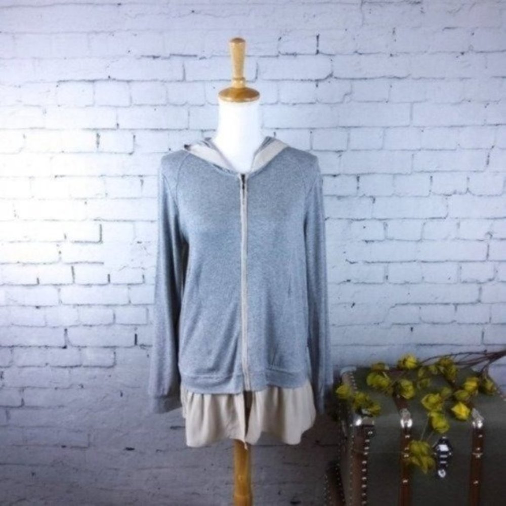 Heather By Bordeaux Layered Hooded Silk Zip Tunic Gray Medium